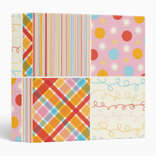 Retro Candy Pink Plaid Dots Stripes Pattern Binder