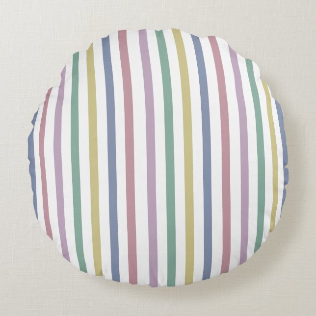 Retro Candy Stripes Round Pillow (Front)