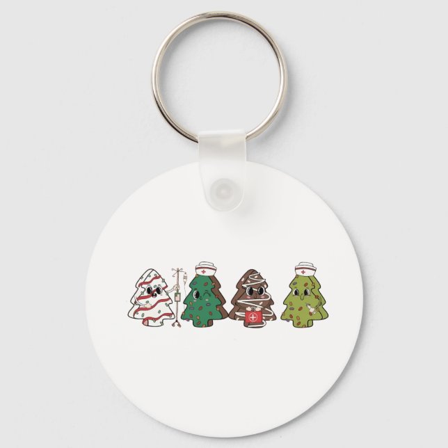 Retro Candy Tree Christmas Pink Bow Coquette  Keychain (Front)