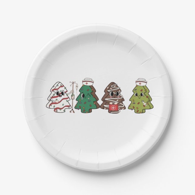 Retro Candy Tree Christmas Pink Bow Coquette  Paper Plate (Front)