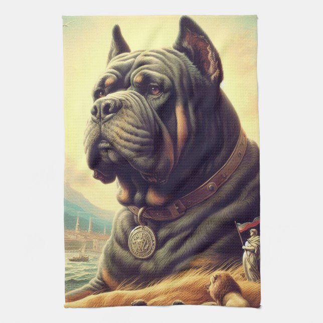 Retro Cane Corso Painting Kitchen Towel (Vertical)