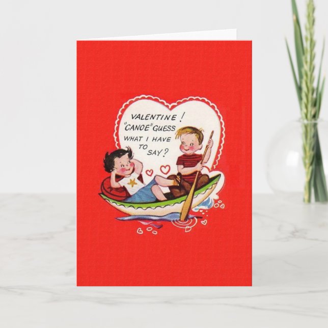Retro Canoe Valentine's Day Greeting Card (Front)