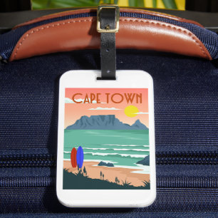 Retro Cape Town South Africa Table Mountain Art Luggage Tag