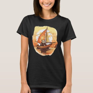 Retro Captain Panda Summer Sailing Boat T-Shirt