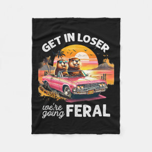 Retro Capybara Get In Loser We39re Going Feral Cut Fleece Blanket