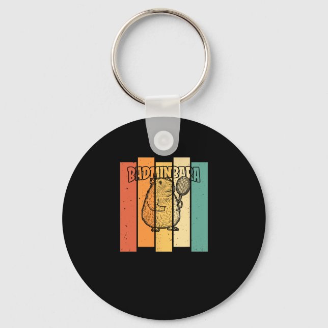 Retro Capybara Shuttle - Vintage Badminton Badminb Keychain (Front)