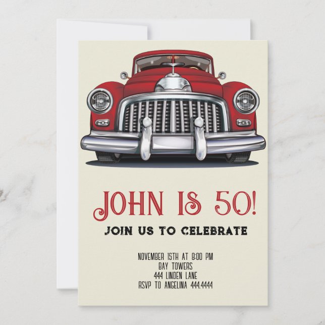 Retro Car 50e invitation anniversaire (Devant)