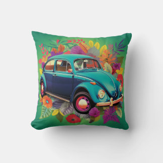 Retro Car Beetle Bug 1960s Throw Pillow