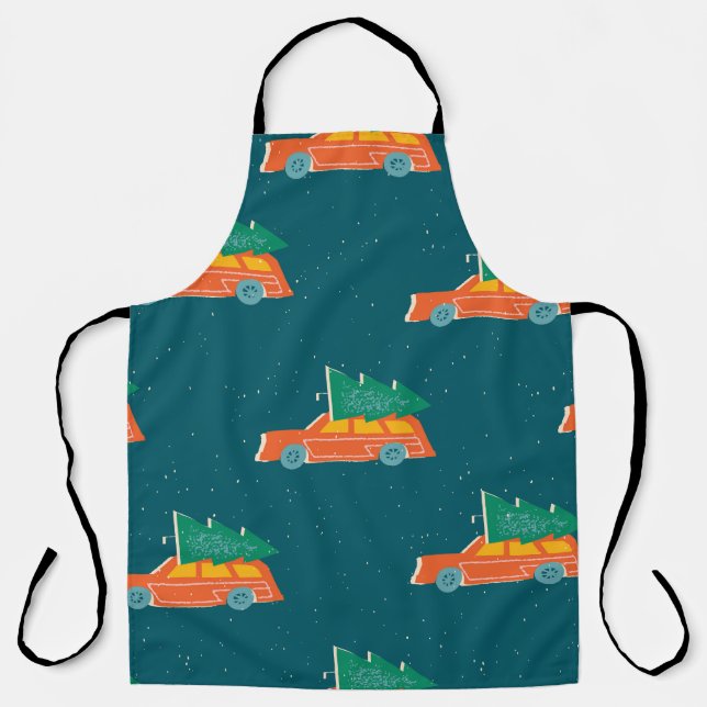 Retro Car Christmas Tree Pattern Apron (Front)
