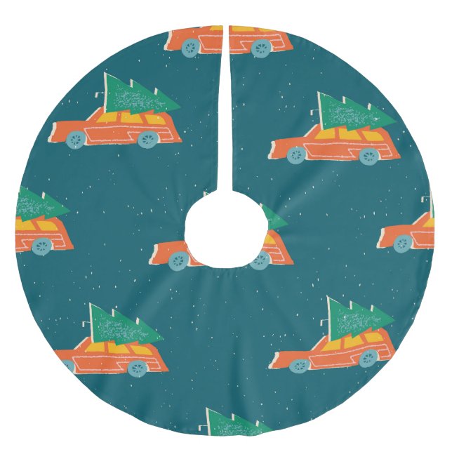 Retro Car Christmas Tree Pattern Brushed Polyester Tree Skirt (Front)