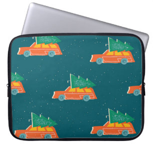 Retro Car Christmas Tree Pattern Laptop Sleeve