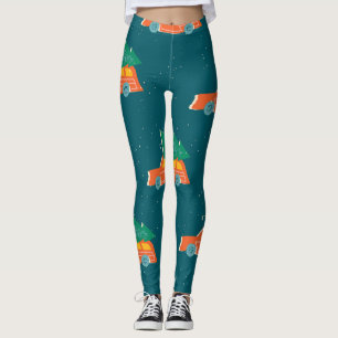 Retro Car Christmas Tree Pattern Leggings