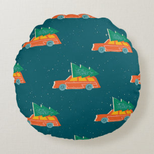 Retro Car Christmas Tree Pattern Round Pillow