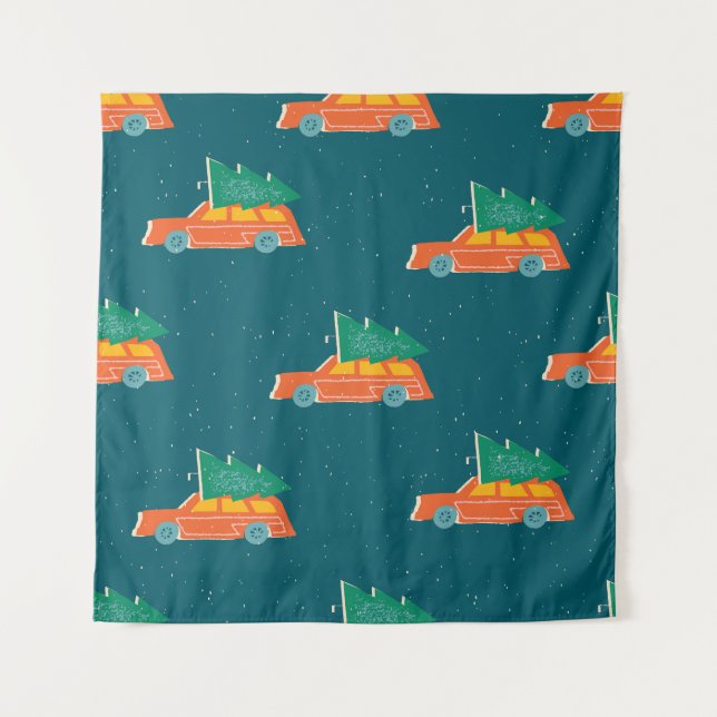Retro Car Christmas Tree Pattern Tapestry (Front)