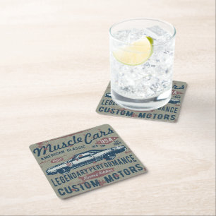 Retro Car Design Square Paper Coaster