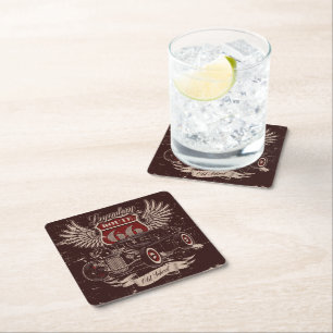 Retro Car Design Square Paper Coaster