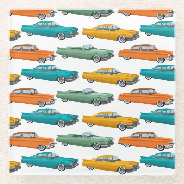 Retro Car Fifties Style Pattern Glass Coaster (Front)