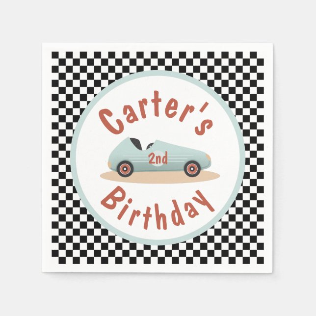 Retro Car Growing Up Two Fast theme Racing Flag Napkin (Front)