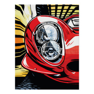 Retro Car Headlight Burst in Pop Art Style Poster