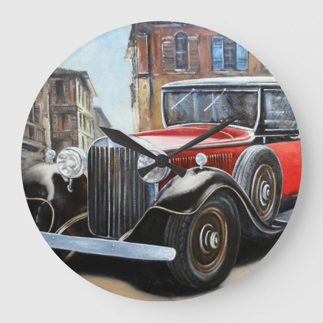 Retro Car Old City Painting Large Clock (Front)