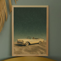 Retro Car on the Moon. Vintage Space Collage Art