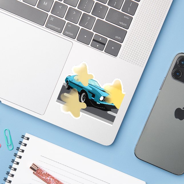 Retro Car Star Aesthetic Sticker (Laptop w/ iPhone)