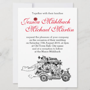 Retro Car Wedding Invitation 16.5 cm x 22.2 cm