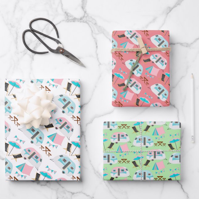 Retro Caravan Camping Cute P Wrapping Paper Sheet (Front)