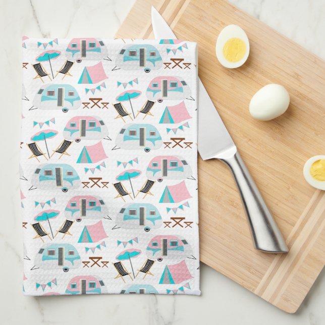 Retro Caravan Camping Cute Pattern Kitchen Towel (Quarter Fold)
