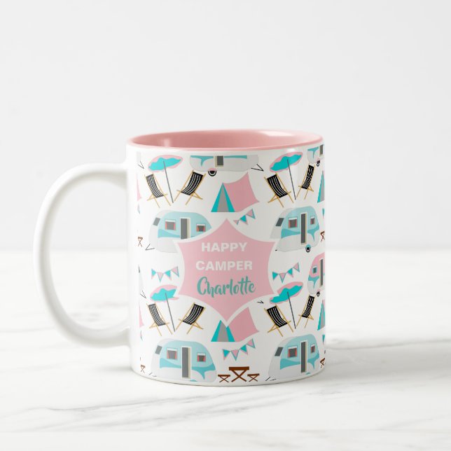 Retro Caravan Camping Cute Personalized  Two-Tone Coffee Mug (Left)