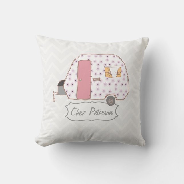 Retro Caravan Chevron Throw Pillow (Front)