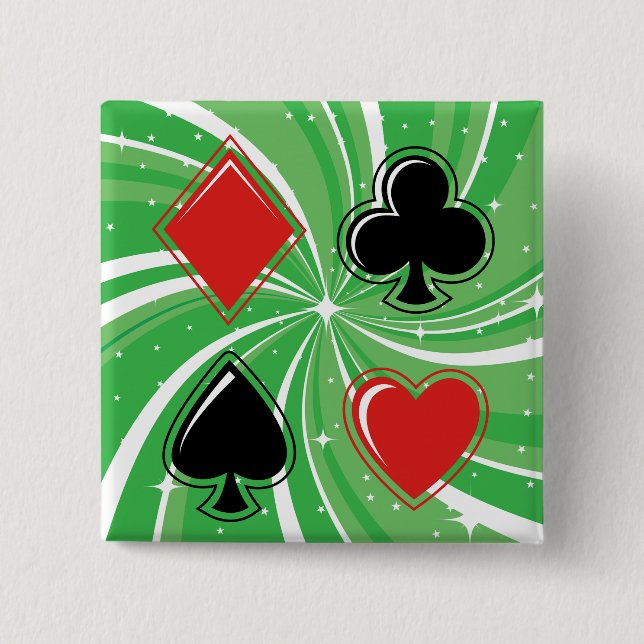 Retro Card Suits Vibrant Red and Black 2 Inch Square Button (Front)