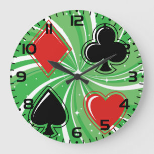 Retro Card Suits Vibrant Red and Black Large Clock