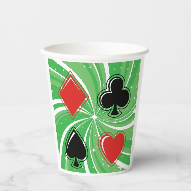 Retro Card Suits Vibrant Red and Black Paper Cups (Front)