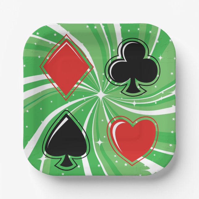 Retro Card Suits Vibrant Red and Black Paper Plate (Front)
