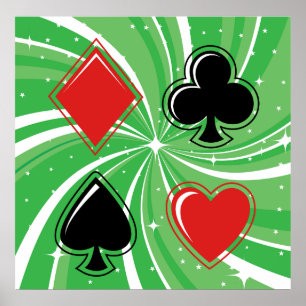 Retro Card Suits Vibrant Red and Black Poster