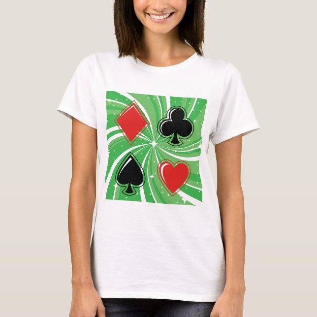 Retro Card Suits Vibrant Red and Black T-Shirt (Front)