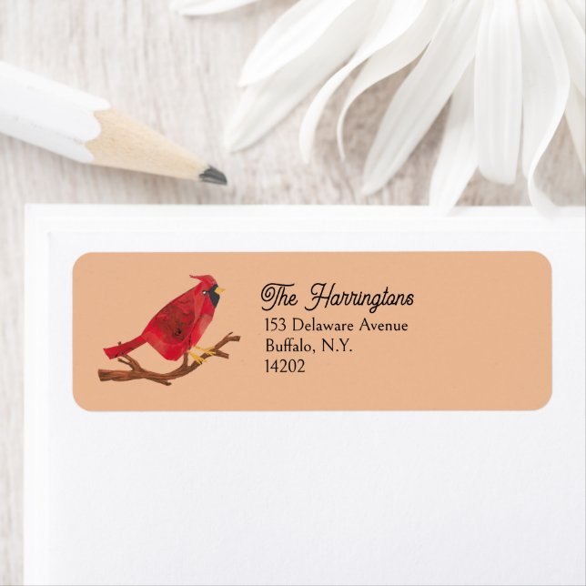 Retro Cardinal Midcentury Bird Art Return Address (En situation)