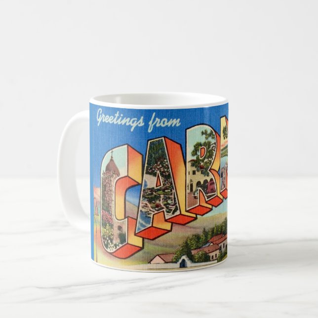 Retro Carmel Californie Salutation Mug (Devant gauche)