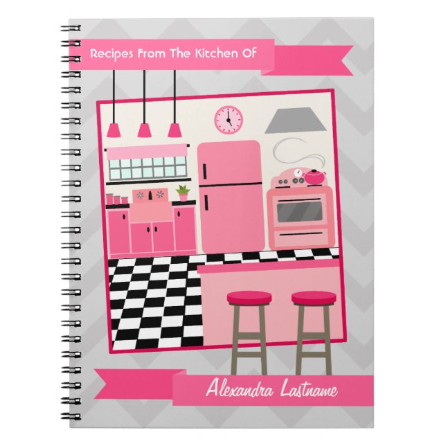 Rétro carnet rose de recette de cuisine et de (Devant)