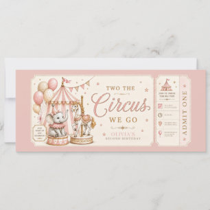Retro carnival theme girl 2nd birthday invitation