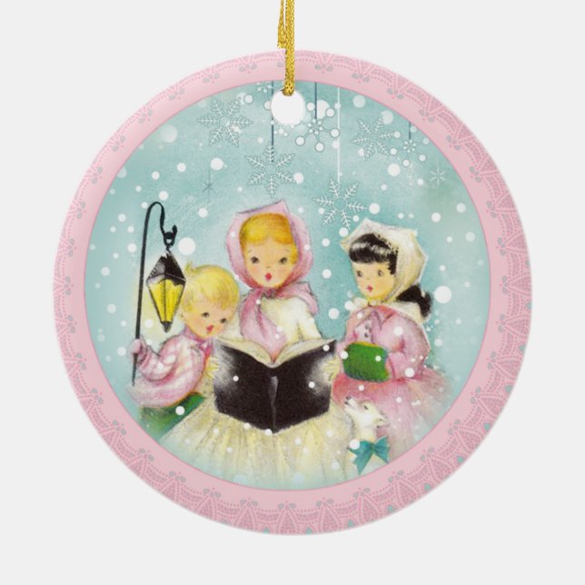 Retro Carolers Christmas Holiday Tree Ornament (Back)