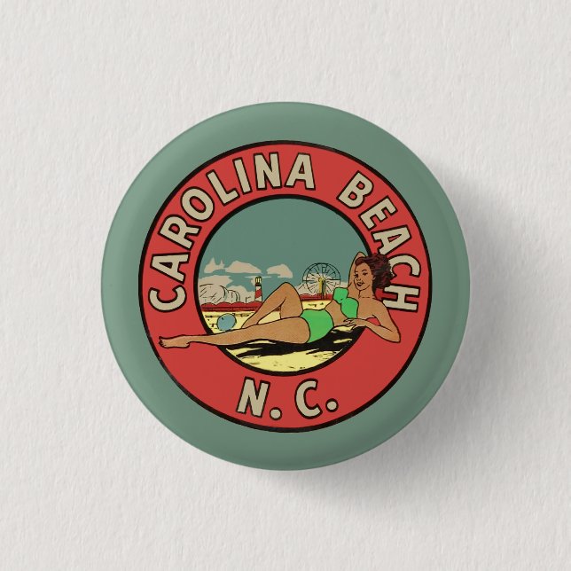 Retro Carolina Beach Roundel 1 Inch Round Button (Front)