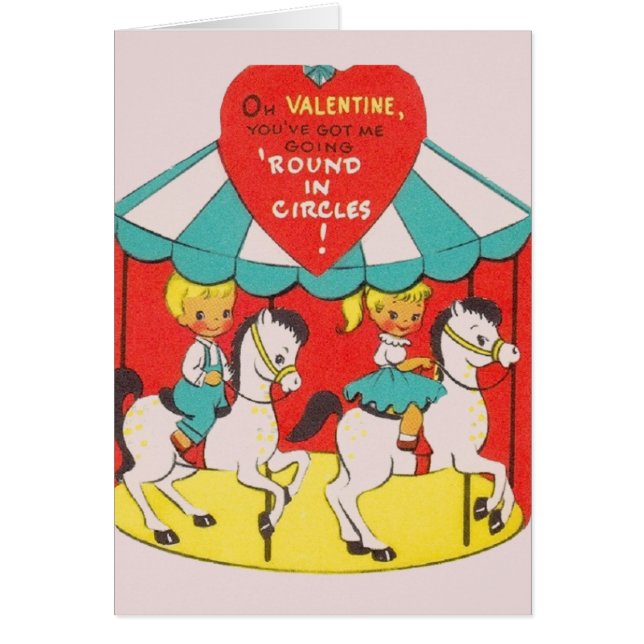 Retro Carousel Valentine's Day Greeting Card (Front)