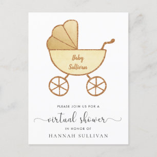 Retro Carriage Yellow Gold Virtual Baby Shower Invitation Postcard