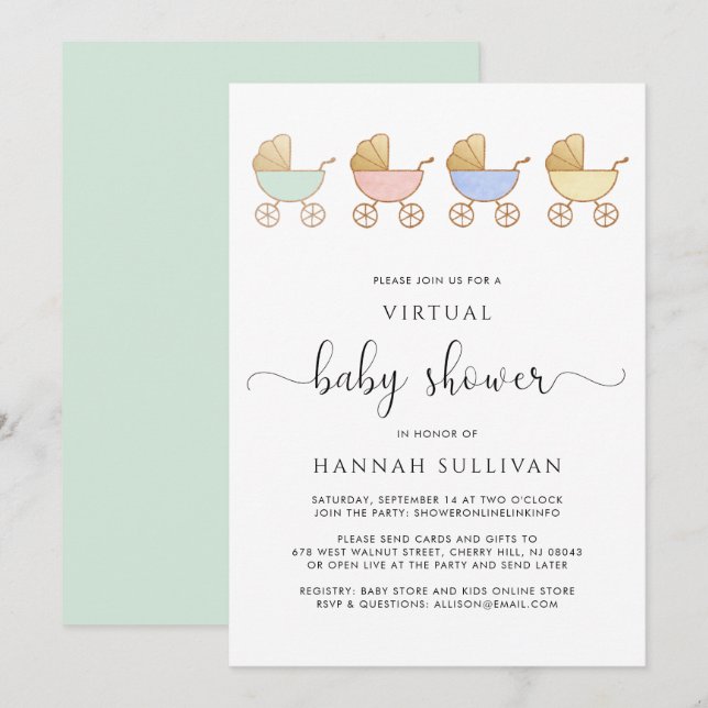 Retro Carriages Virtual Baby Shower Invitation (Front/Back)