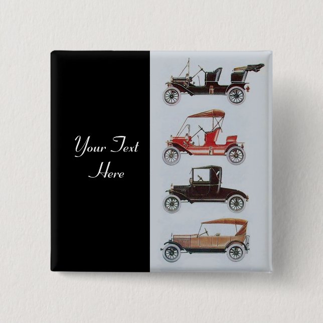 RETRO CARS 2- Auto repair automotive ,black 2 Inch Square Button (Front)