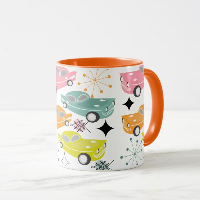 Retro Cars Atomic Starburst Modern Mid Century Mug (Front Right)