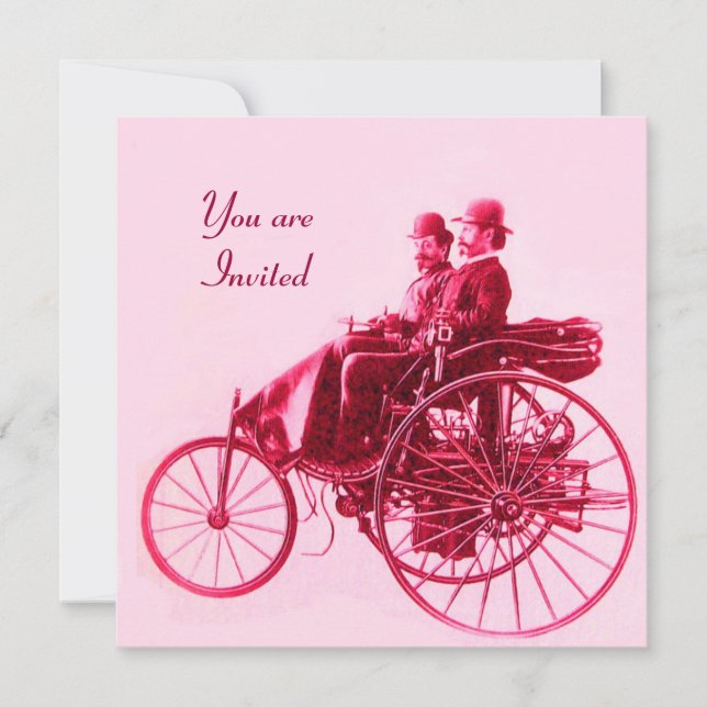 RETRO CARS AUTO RESTORATION pink fuchsia red Invitation (Front)