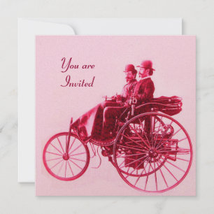 RETRO CARS AUTO RESTORATION red fuchsia pink Invitation